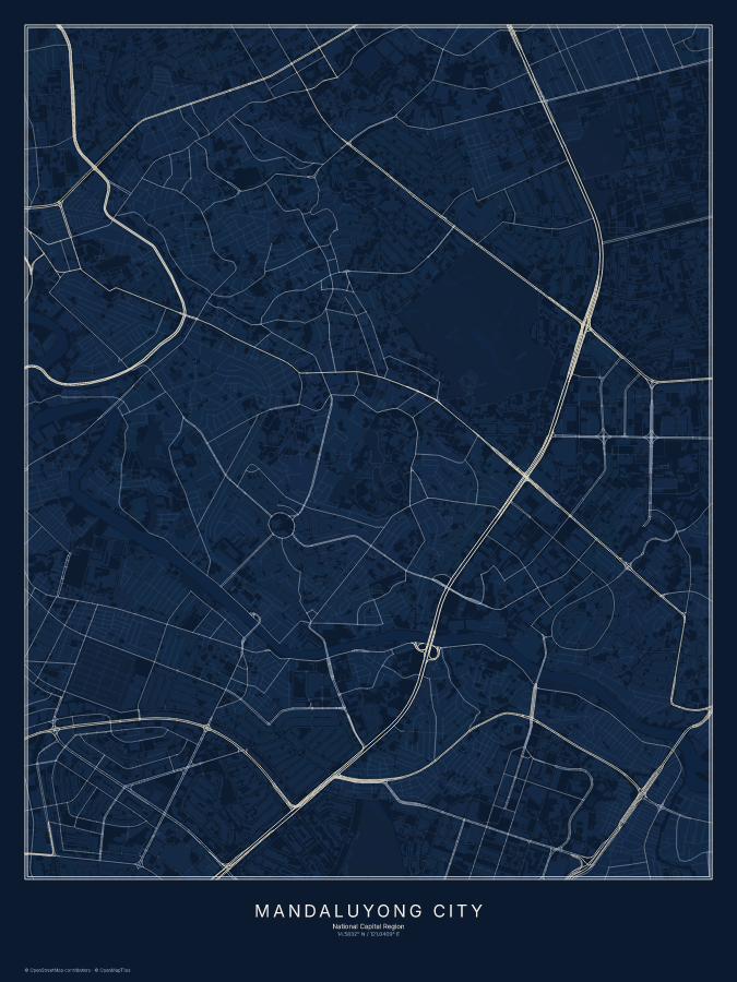Mandaluyong City map poster, midnight style