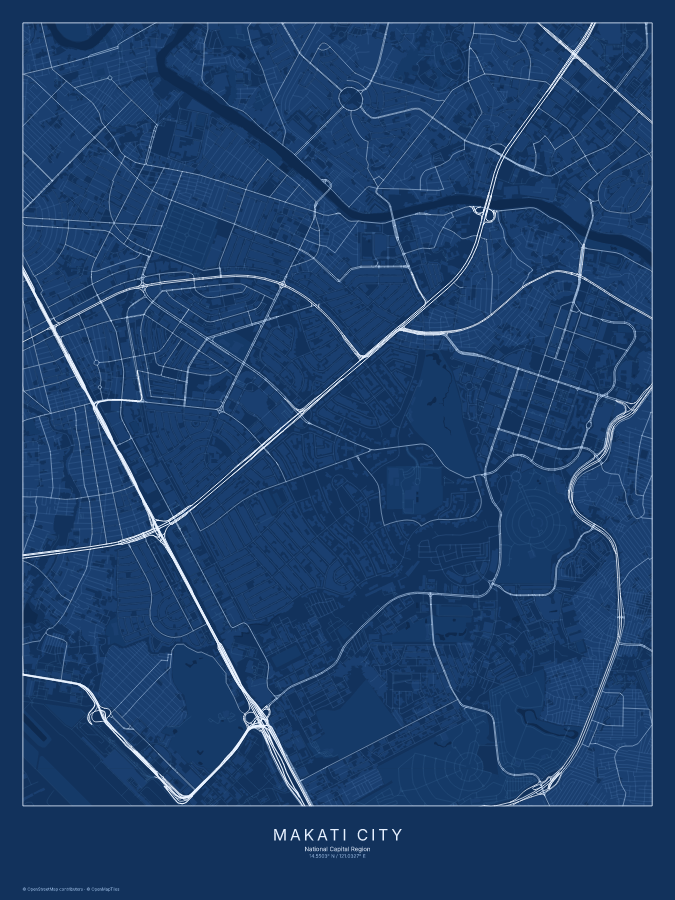 Makati City map poster, blueprint style