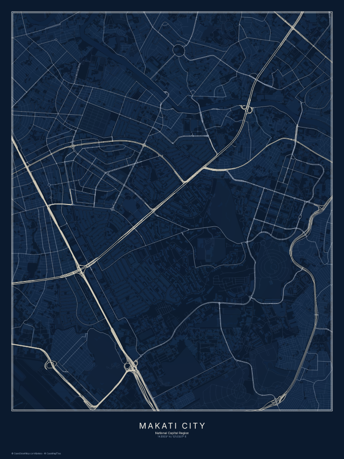 Makati City map poster, midnight style