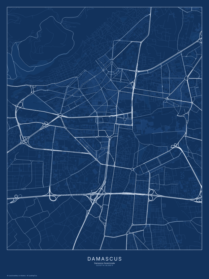 Damascus map poster, blueprint style