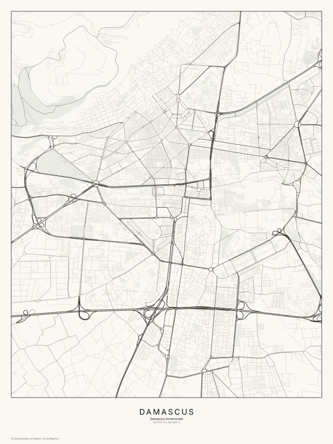 Damascus map poster, classic style