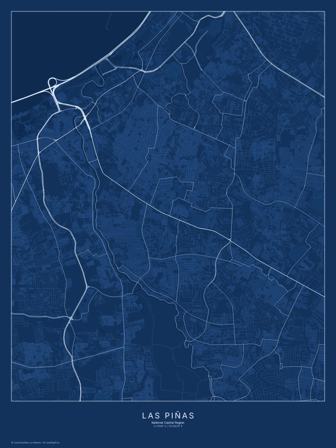 Las Piñas map poster, blueprint style