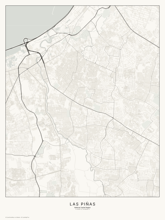 Las Piñas map poster, classic style