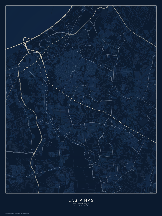 Las Piñas map poster, midnight style