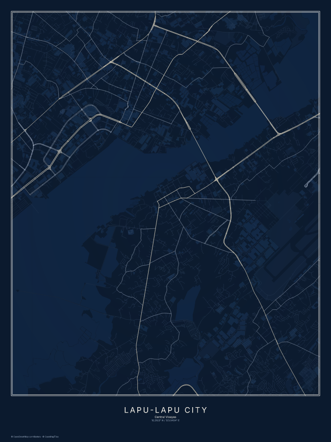 Lapu-Lapu City map poster, midnight style