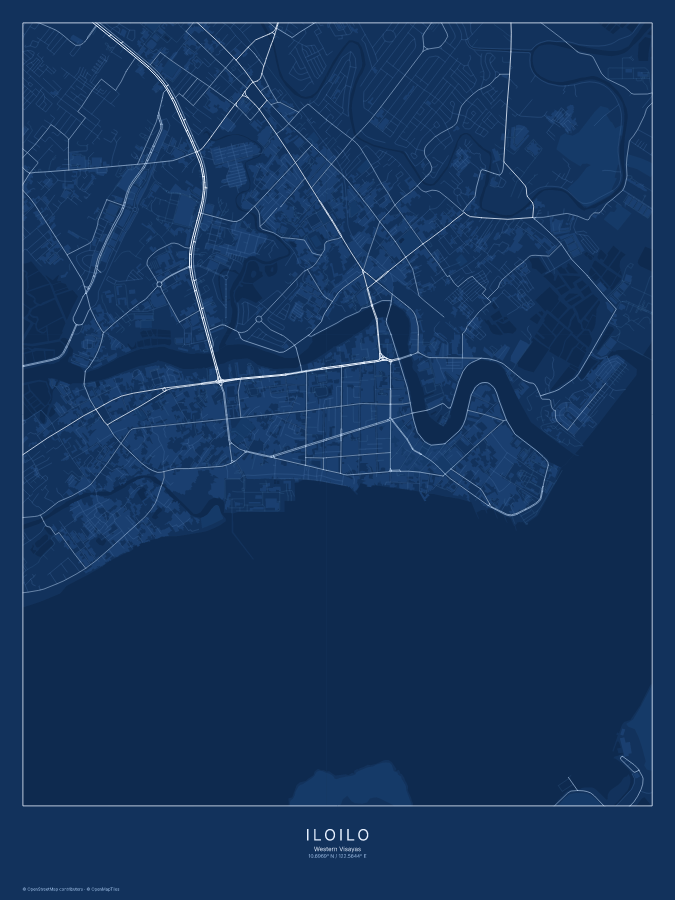 Iloilo map poster, blueprint style