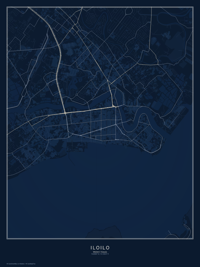 Iloilo map poster, midnight style