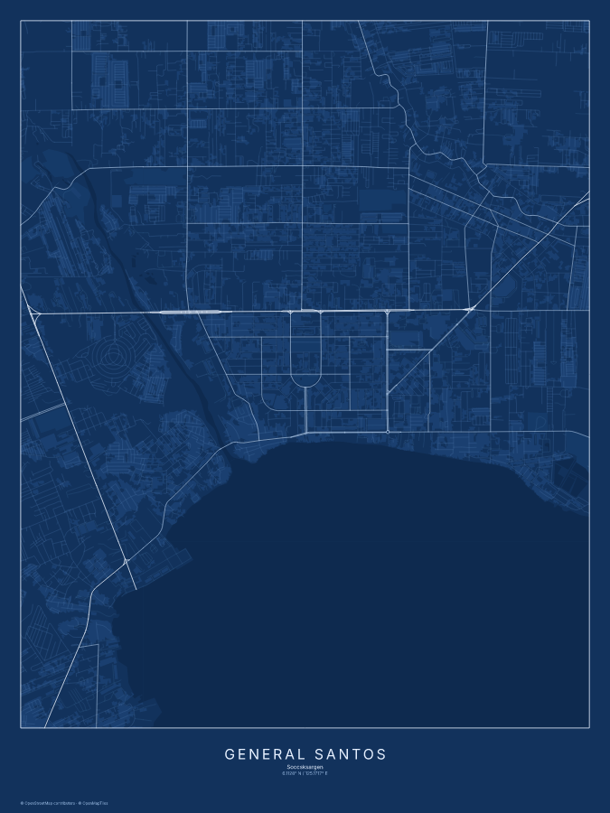 General Santos map poster, blueprint style