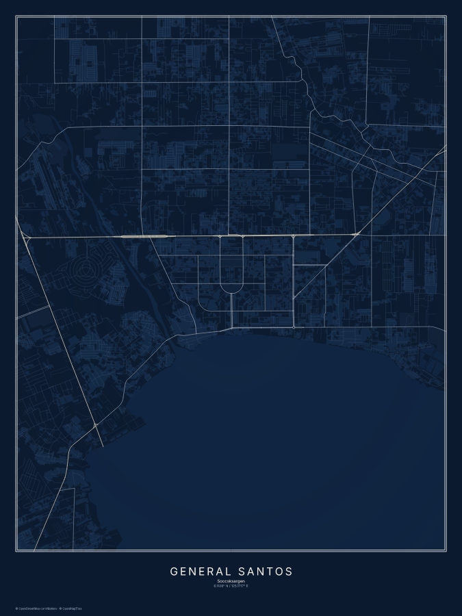 General Santos map poster, midnight style