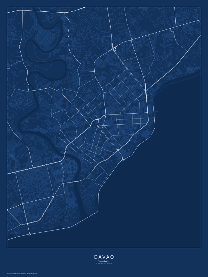Davao map poster, blueprint style