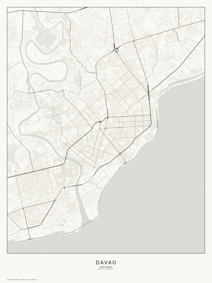 Davao map poster, classic style
