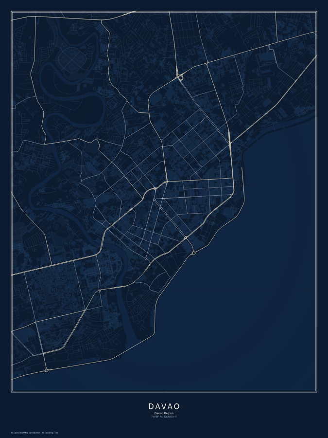 Davao map poster, midnight style