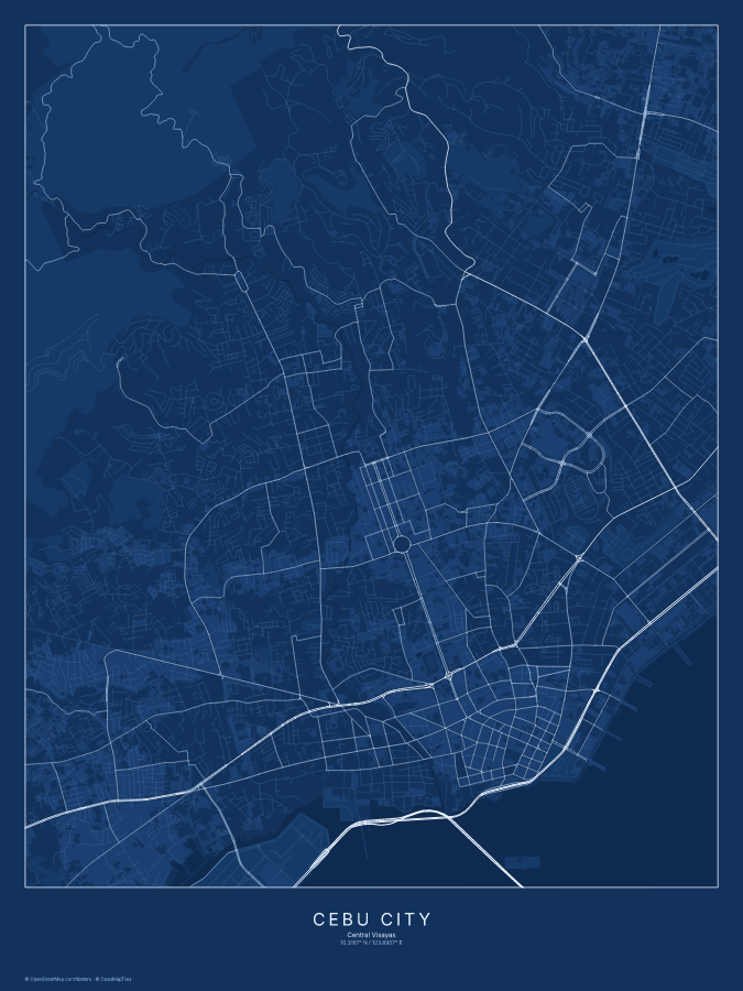 Cebu City map poster, blueprint style