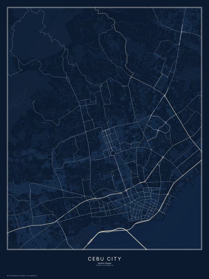 Cebu City map poster, midnight style