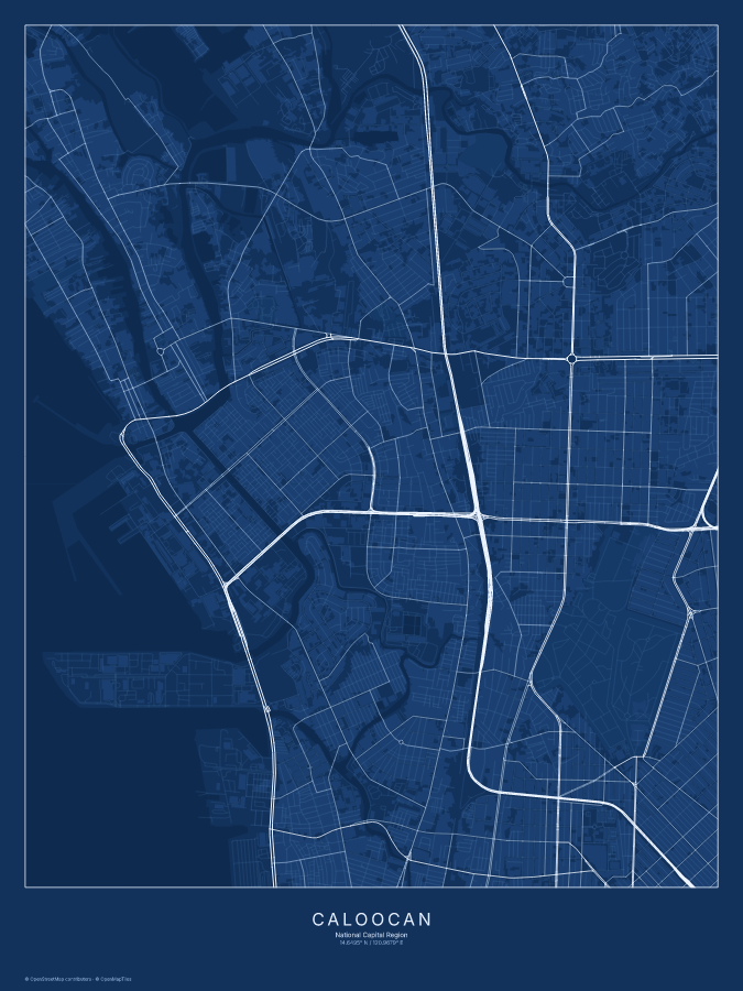Caloocan map poster, blueprint style