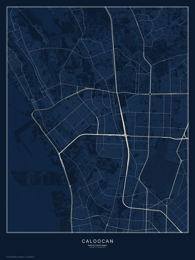 Caloocan map poster, midnight style