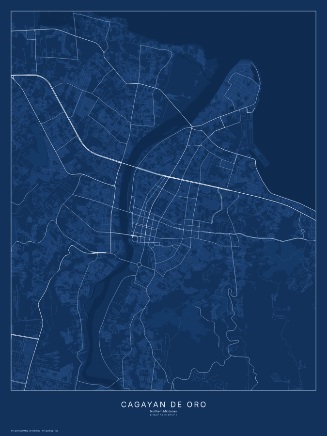 Cagayan de Oro map poster, blueprint style