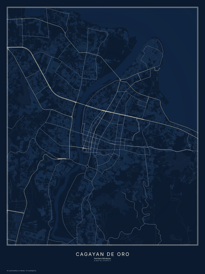 Cagayan de Oro map poster, midnight style