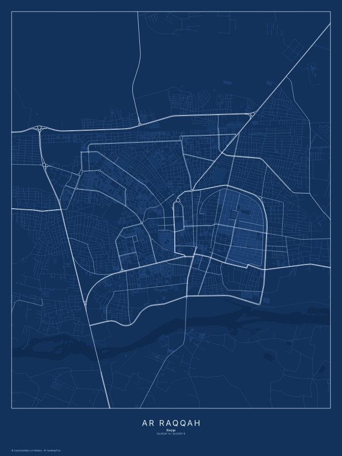 Ar Raqqah map poster, blueprint style