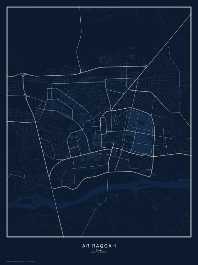 Ar Raqqah map poster, midnight style