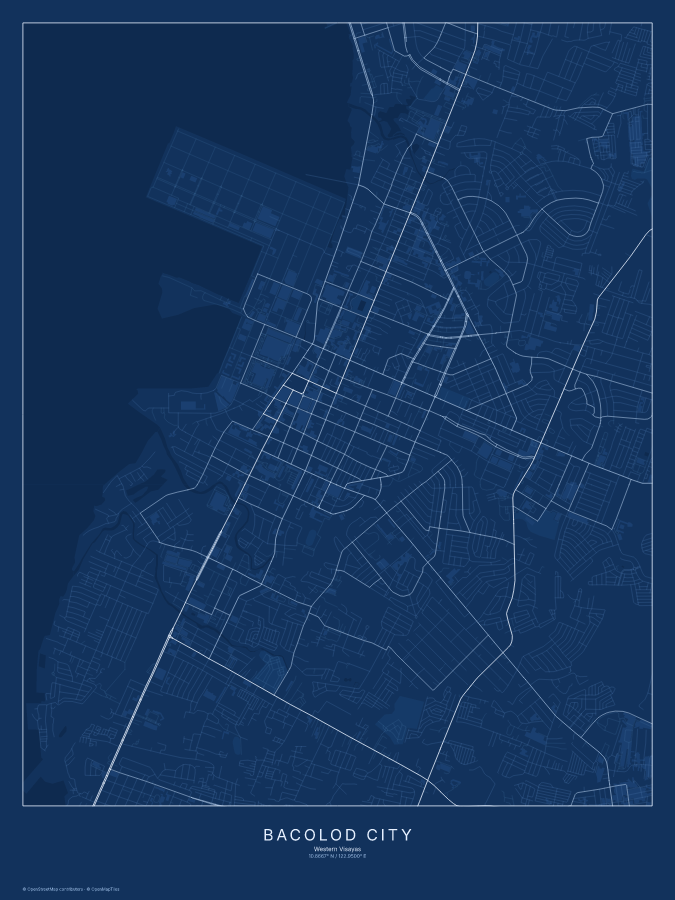 Bacolod City map poster, blueprint style