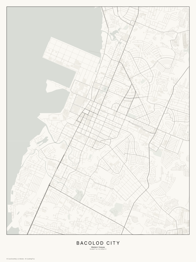 Bacolod City map poster, classic style