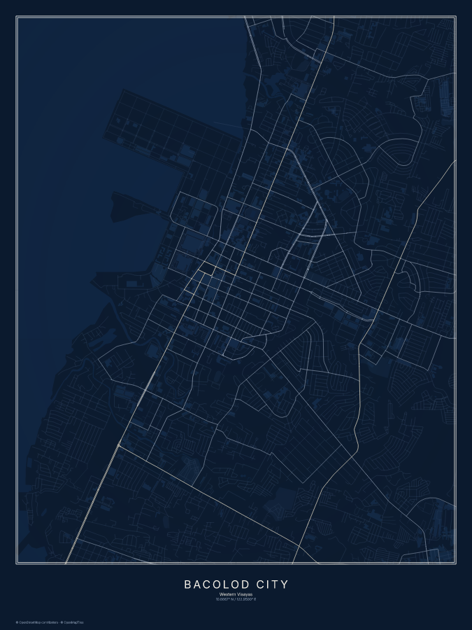 Bacolod City map poster, midnight style