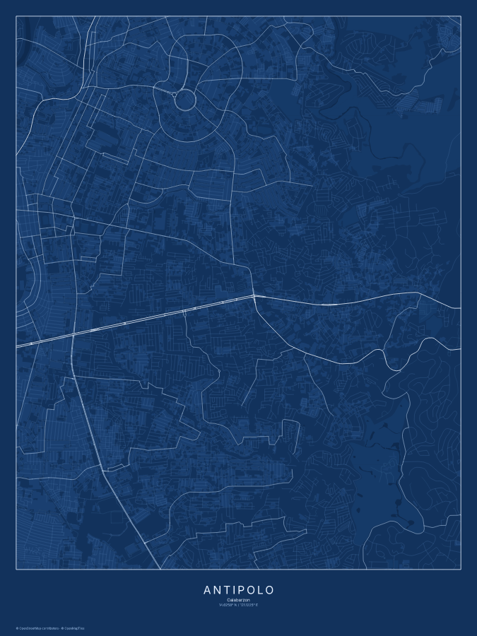 Antipolo map poster, blueprint style