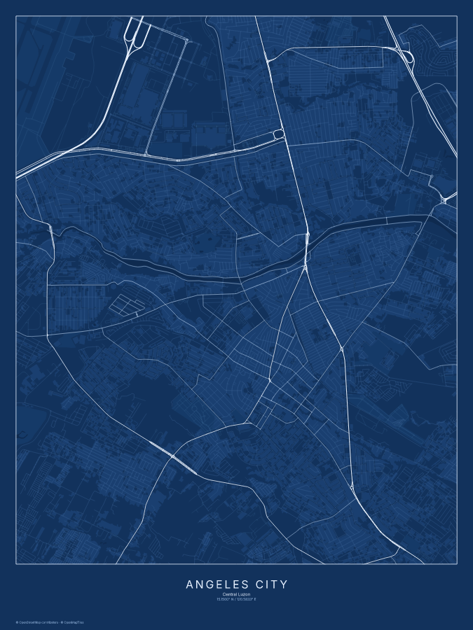 Angeles City map poster, blueprint style