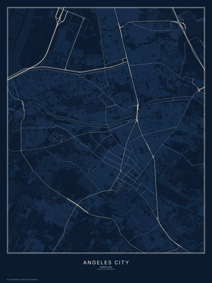 Angeles City map poster, midnight style
