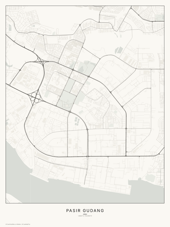Pasir Gudang map poster, classic style