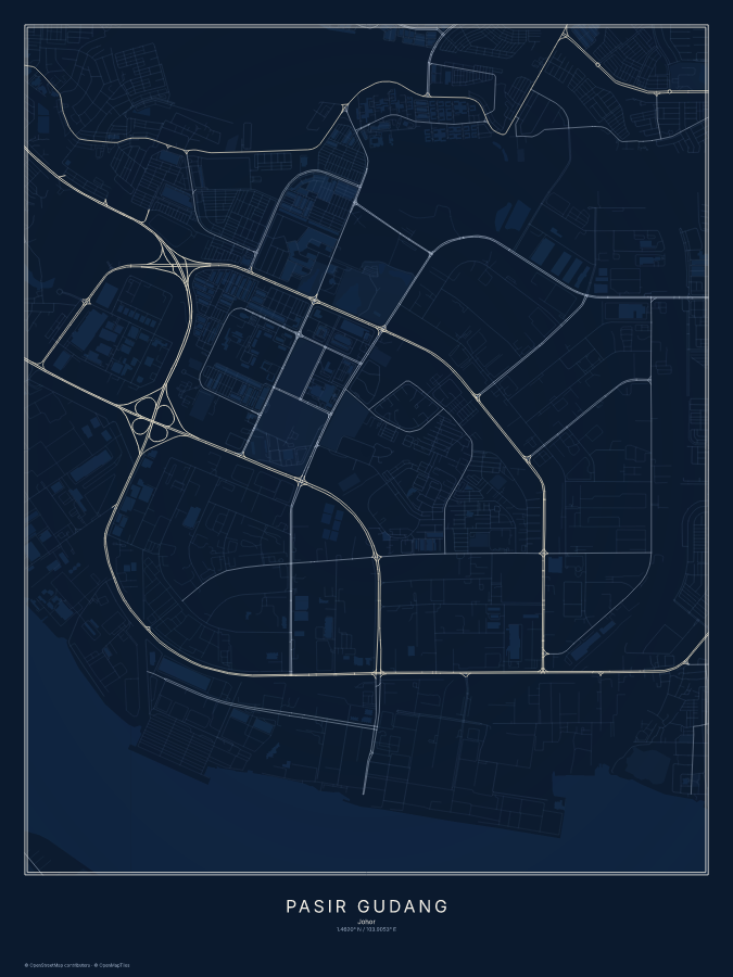 Pasir Gudang map poster, midnight style