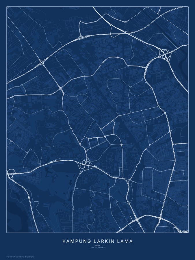 Kampung Larkin Lama map poster, blueprint style
