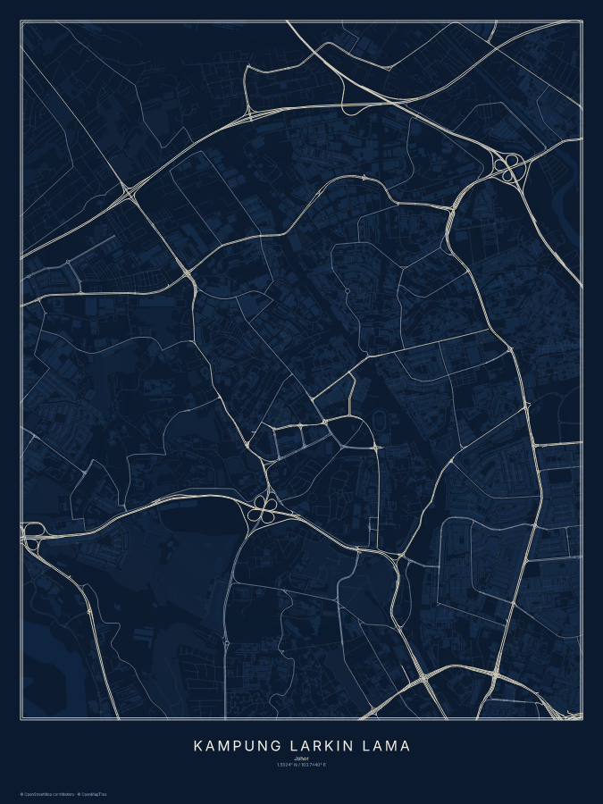 Kampung Larkin Lama map poster, midnight style