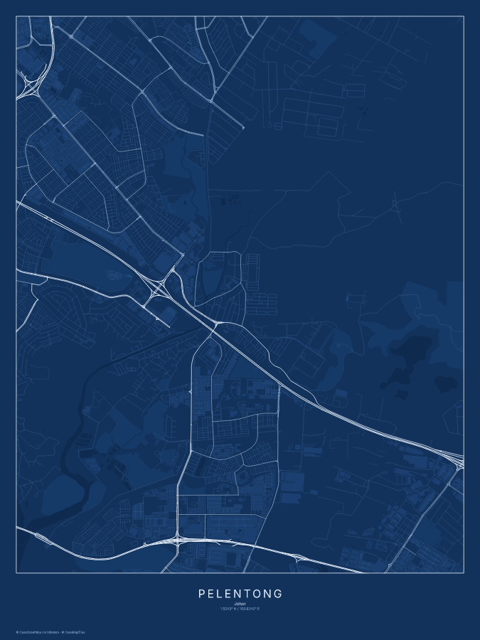 Pelentong map poster, blueprint style
