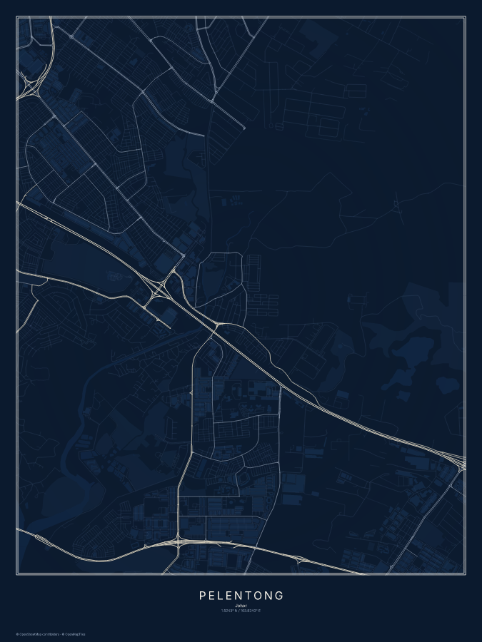 Pelentong map poster, midnight style