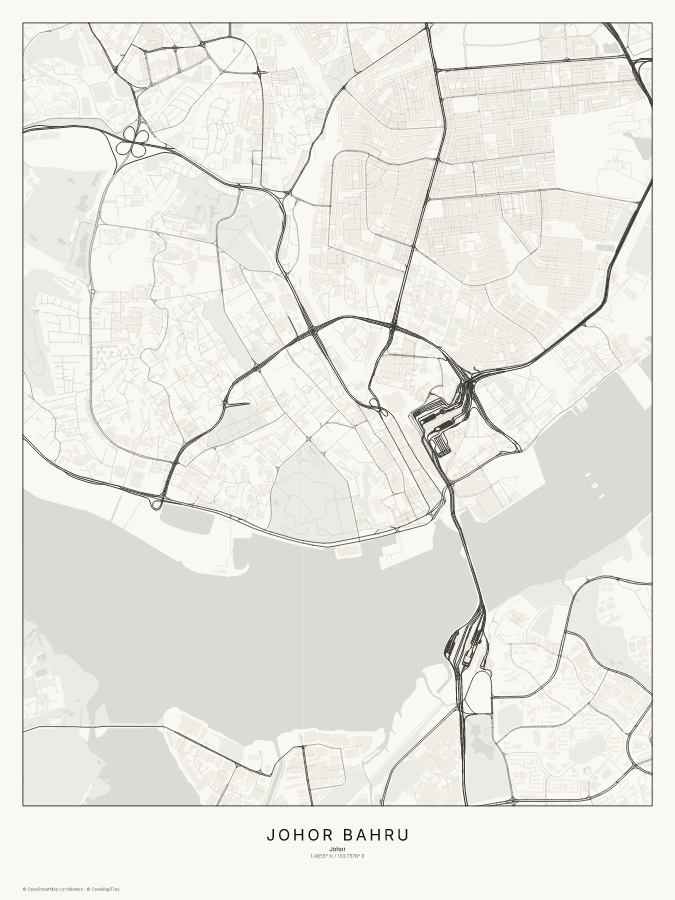 Johor Bahru map poster, classic style