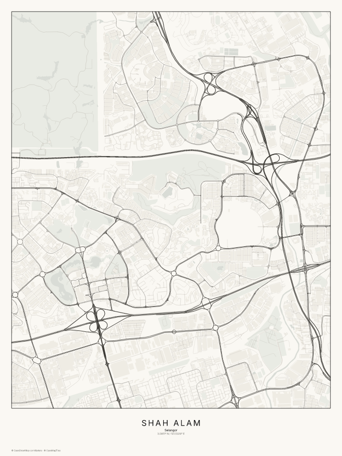 Shah Alam map poster, classic style