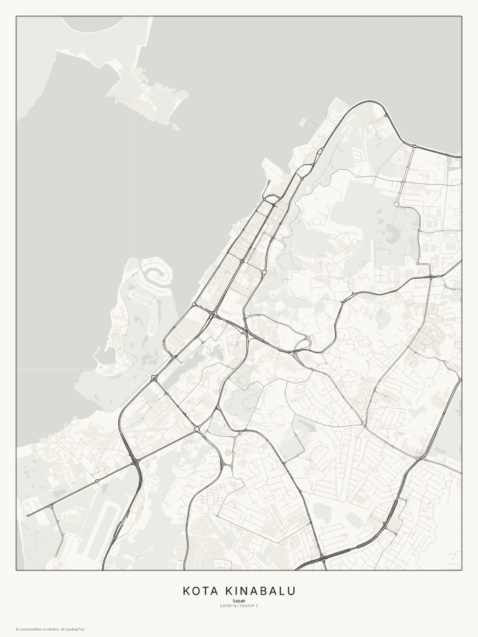 Kota Kinabalu map poster, classic style