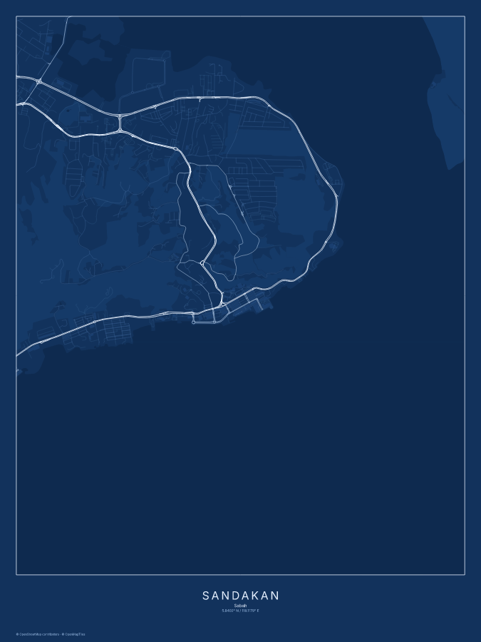 Sandakan map poster, blueprint style