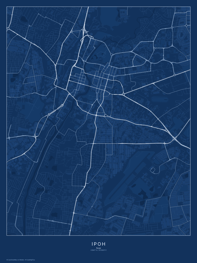 Ipoh map poster, blueprint style
