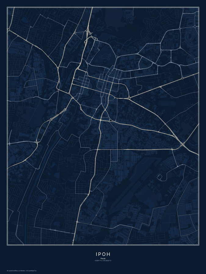 Ipoh map poster, midnight style