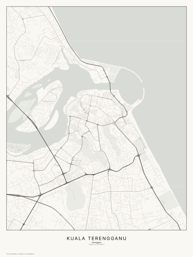 Kuala Terengganu map poster, classic style