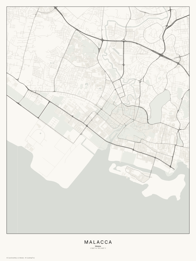 Malacca map poster, classic style
