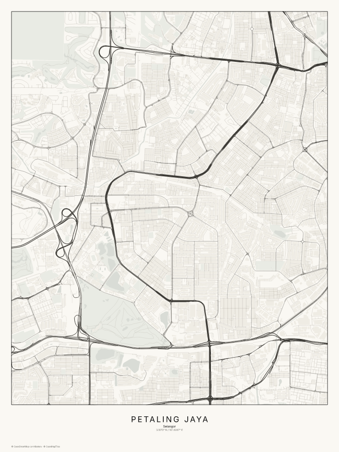 Petaling Jaya map poster, classic style