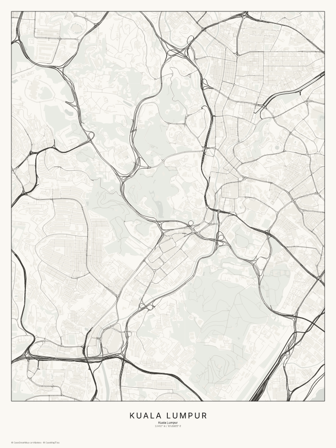 Kuala Lumpur map poster, classic style