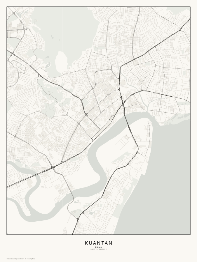 Kuantan map poster, classic style