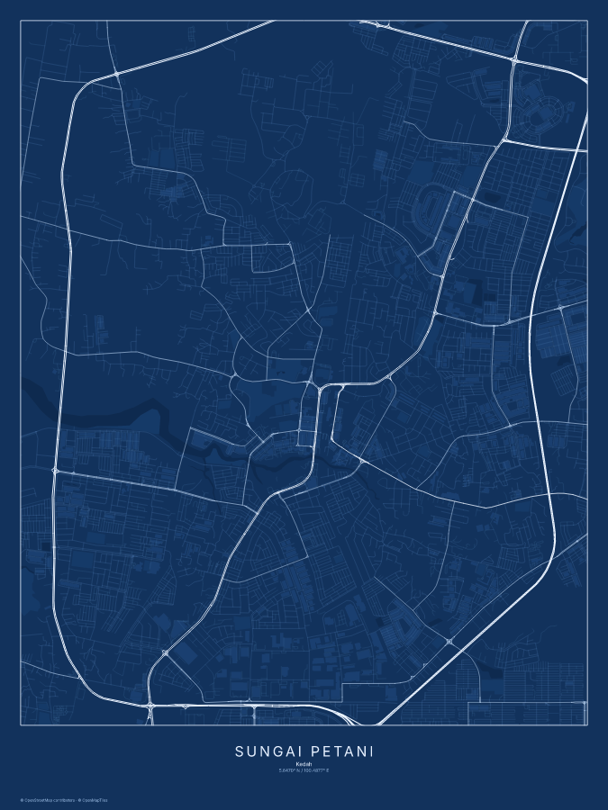 Sungai Petani map poster, blueprint style