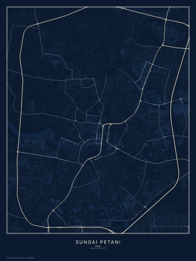 Sungai Petani map poster, midnight style