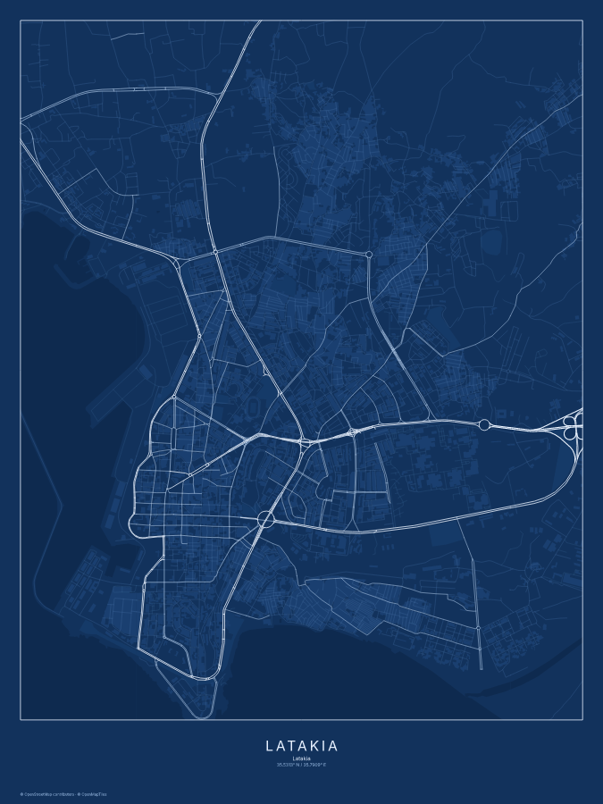 Latakia map poster, blueprint style